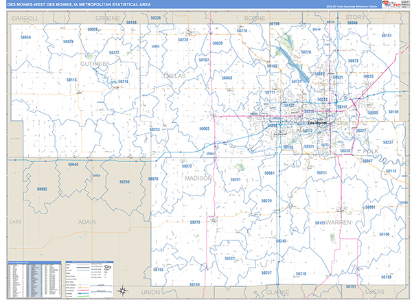 Des Moines-West Des Moines Metro Area Wall Map Basic Style